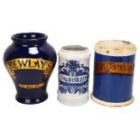 A Doulton blue glaze tobacco jar with gilded label for Bewlay's Navy Cut, height 22cm, a 19th