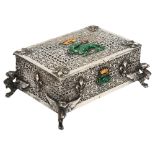 A French cut-steel filigree jewel box, on cast griffon feet, width excluding projecting feet 9.5cm