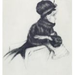 Max Brunning, portrait of a woman, etching, signed in pencil, plate 24cm x 21cm, framed Good