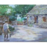 Frank Waddington, farm worker, coloured pastels, signed, 22cm x 27cm, framed Image in good