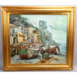 Riccardo Colucci (born 1937), Amalfi harbour scene, oil on canvas, signed, 70cm x 80cm, framed