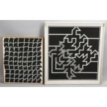 Cliff Myerson, 2 abstract geometric paper cut-out compositions, largest 79cm x 74cm, framed (2) No