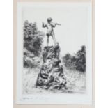 Edward Cherry, the statue of Peter Pan in Kensington Gardens, etching, signed in pencil, plate