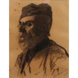 Mihaly Munkacsy, portrait of a bearded man, charcoal on brown paper, signed and dated '74, 24cm x