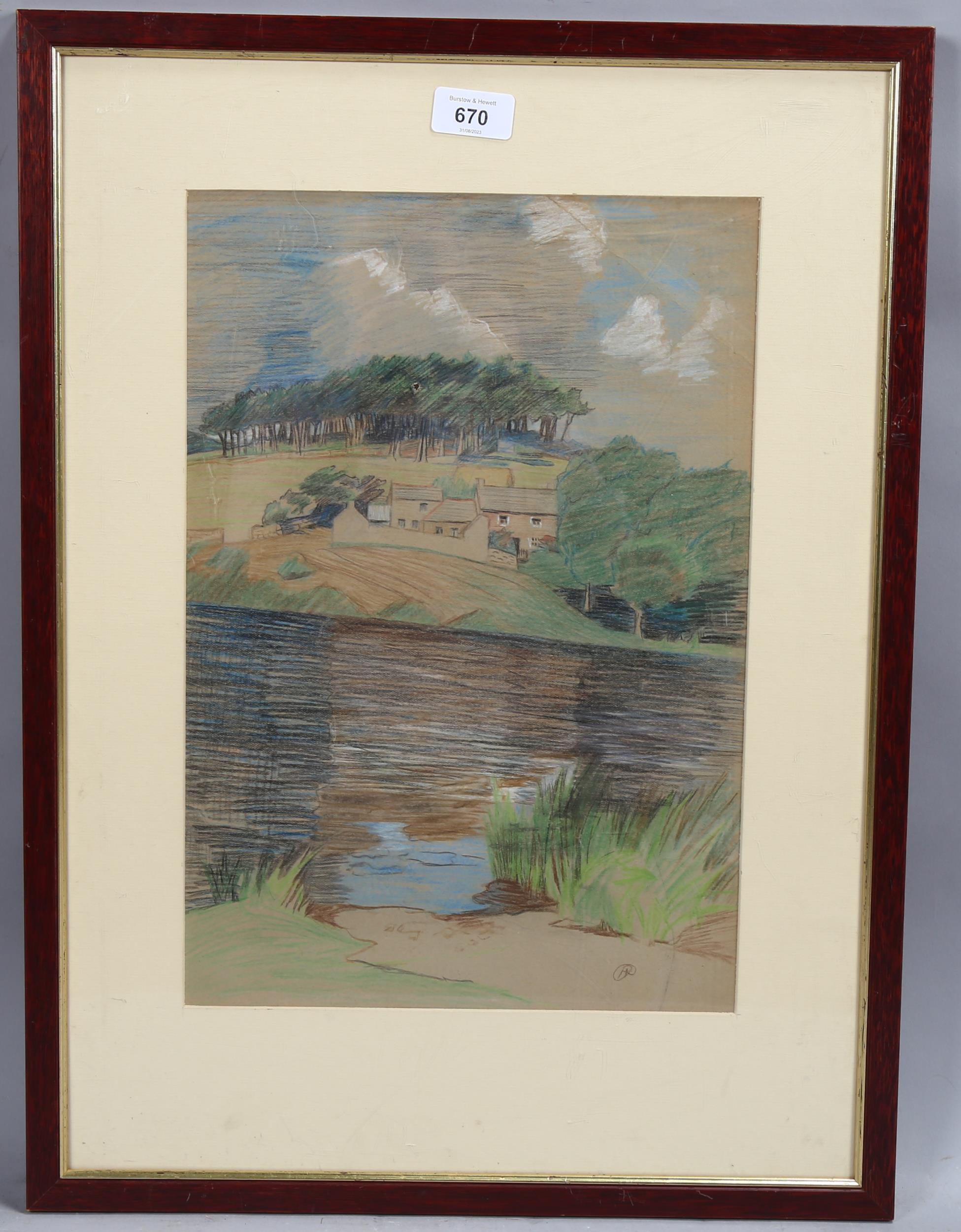 Arabella Rankin (1871 - 1943), Cornish farm landscape, circa 1920s, pastels, signed, 39cm x 27cm, - Image 2 of 4