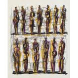 Henry Moore, 13 standing figures, lithograph circa 1950s, watermark signature, 40cm x 30cm, framed