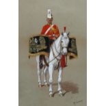 Richard Simkin (1840 - 1926), the drum horse, King's Dragoon Guards circa 1900, gouache on paper,