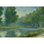 Nigel Hughes, Ste Marie Sur Ouche, Canal De Bourgogne, oil on board, inscribed verso, 22cm x 30cm,