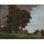 20th century farm landscape, oil on canvas, signed with monogram, 41cm x 51cm, framed No canvas