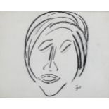 20th century Indian School, untitled head study, charcoal on paper, indistinct signature, 22cm x