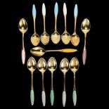 FRIGAST - gilded sterling and coloured enamel teaspoons (13)