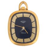 ROTARY - a gold plated open-face keyless pocket watch, blue dial with gilt block hour markers, 17