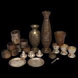 A collection of Persian white metal and other metalware