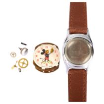 A Vintage Mickey Mouse mechanical wristwatch, white dial with red Arabic numerals, dial diameter