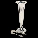 A Continental silver trumpet-shaped vase, marked 830, 5.7oz, height 26.5cm, and a pair of silver