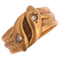 A late 20th century 9ct gold paste double-coiled snake band ring, maker RG Ltd, London 1970, setting