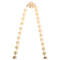 A single-strand cultured pearl bead necklace, with 9ct pearl flowerhead cluster clasp, length