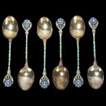 Cased set of George V silver and coloured enamel teaspoons, Birmingham 1931 Very good condition,