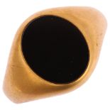 A mid-20th century 18ct gold black onyx signet ring, indistinct maker's mark, Birmingham 1968,