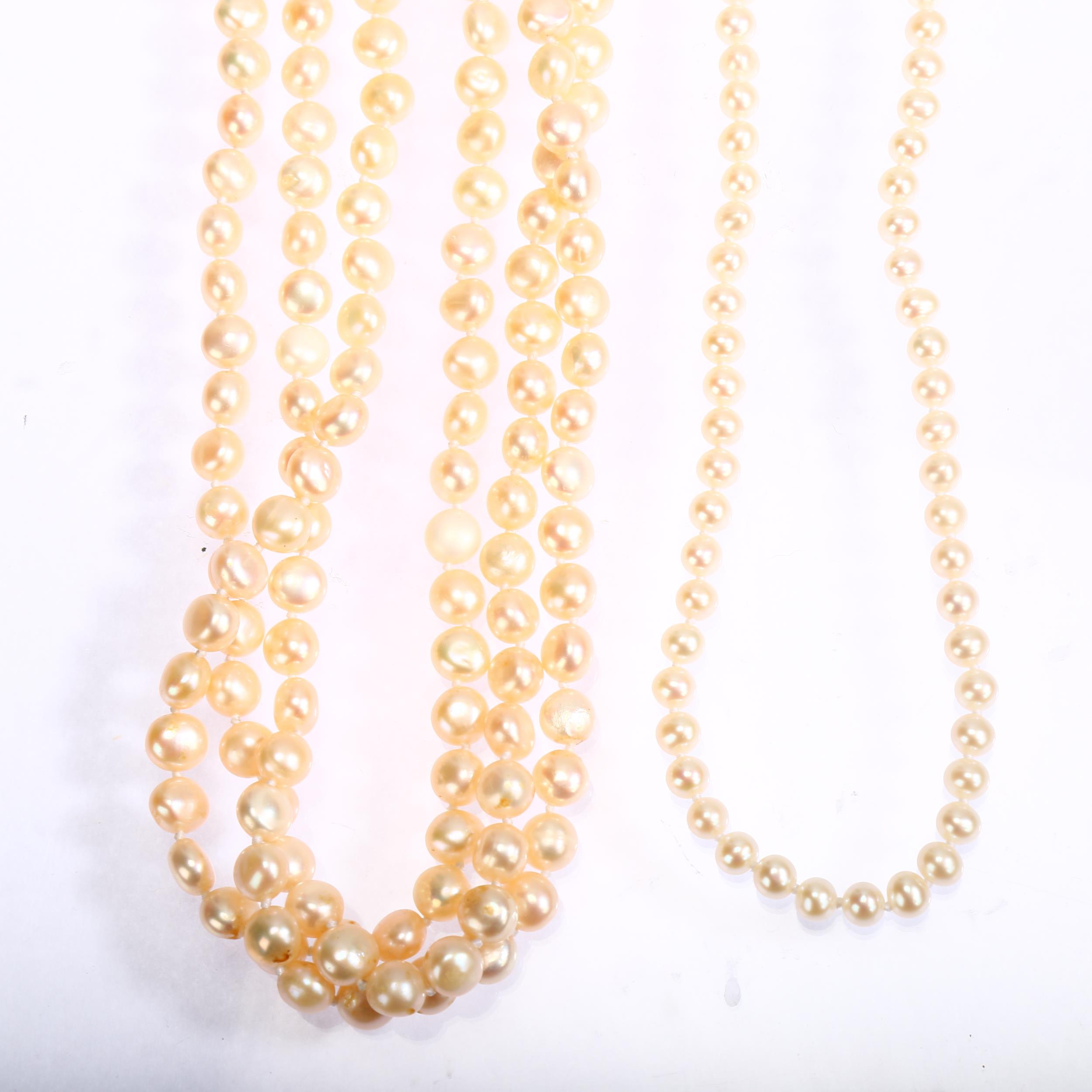 A triple-strand cultured pearl bead necklace, with 18ct barrel clasp, length 50cm, and a single- - Image 2 of 3