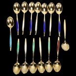 MEKA - 15 gilded sterling and coloured enamel teaspoons