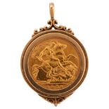 An Elizabeth II 1982 gold half sovereign coin, in 9ct pendant mount, height 33.5mm, 6.8g No damage