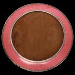 Art Deco circular silver and pink celluloid photo frame, Joseph Gloster, Birmingham 1925, diameter