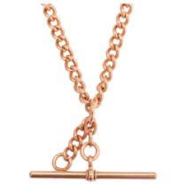 A 9ct rose gold curb link Albert chain necklace, with 9ct T-bar slider, length 38cm, 21.4g No damage