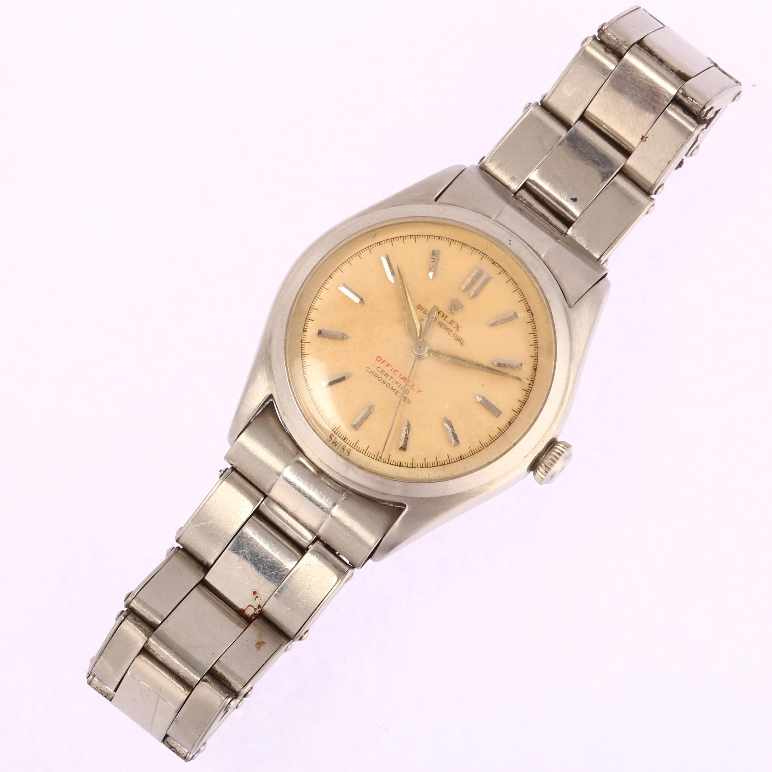 ROLEX - a stainless steel Oyster Perpetual 'Bubble-Back' automatic bracelet watch, ref. 6106, - Image 2 of 5