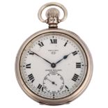RECORD - an early 20th century silver open-face keyless pocket watch, white enamel dial by James