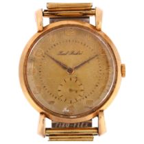 PAUL BUHRE - a 9ct gold mechanical bracelet watch, circa 1950s, silvered dial with applied gilt