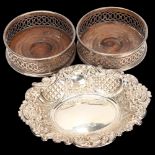 Elizabeth II oval silver bon bon dish with embossed decoration, London 1970, length 15.5cm, and a