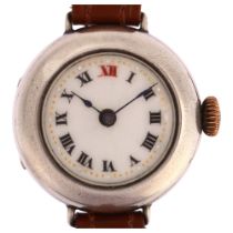 A First World War Period silver Officer's trench style mechanical wristwatch, circa 1918, white