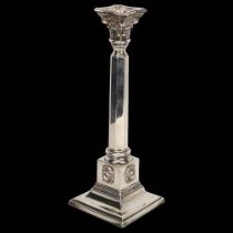 George V silver table candlestick, with hexagonal column and lion mask mounted base, London 1929,