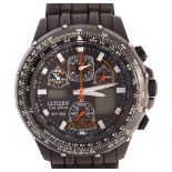 CITIZEN - a black PVD stainless steel Eco-Drive Skyhawk radio controlled quartz chronograph bracelet