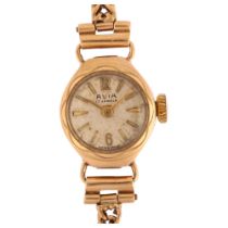 AVIA - a lady's 9ct gold cocktail mechanical wristwatch, silvered dial with applied gilt halfly