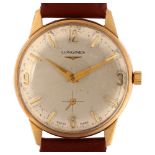 LONGINES - a 9ct gold mechanical wristwatch, ref. 7297-1, circa 1960s, silvered dial with applied