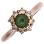 An 18ct gold emerald and diamond flowerhead cluster ring, setting height 9.4mm, size N, 4.2g No