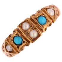 An early 20th century 18ct gold turquoise and pearl dress ring, indistinct hallmarks, setting height