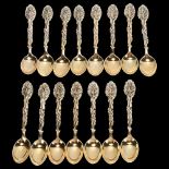 15 gilded silver teaspoons dated 1946 - 1952, with floral decoration Good condition