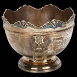 An Edward VII circular silver rose bowl, lion ring handles, Jay Richard Attenborough Ltd, Chester