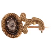 A Georgian diamond Halley's Comet brooch, unmarked gold closed-back settings with rose-cut