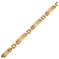 A 9ct gold gatelink bracelet, polished and textured decoration, band width 6.1mm, internal