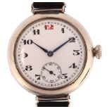 LONGINES - an early 20th century silver Officer's style mechanical wristwatch, circa 1920s, white