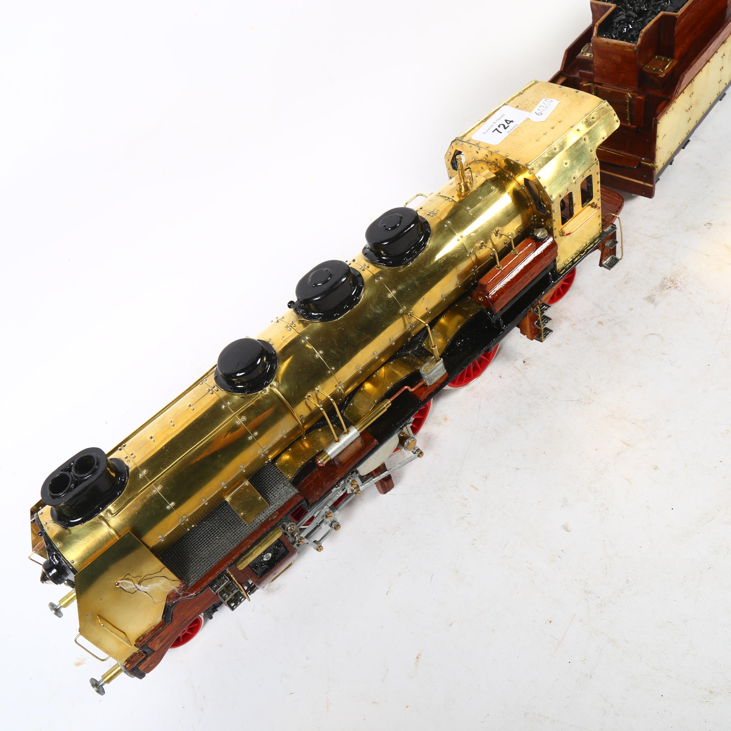 A handmade wooden and copper steam locomotive and tender, overall length 75cm - Image 2 of 2