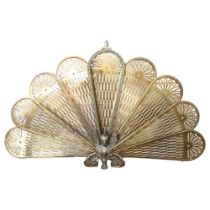 A Vintage phoenix design brass fan fire screen, overall width 94cm