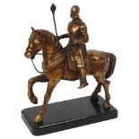 A bronze study of a warrior on horseback, on ebonised stand, overall height 24.5cm