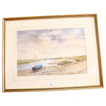 Jill Parker, watercolour, study of Morston Quay Norfolk, 50cm x 65cm overall, framed