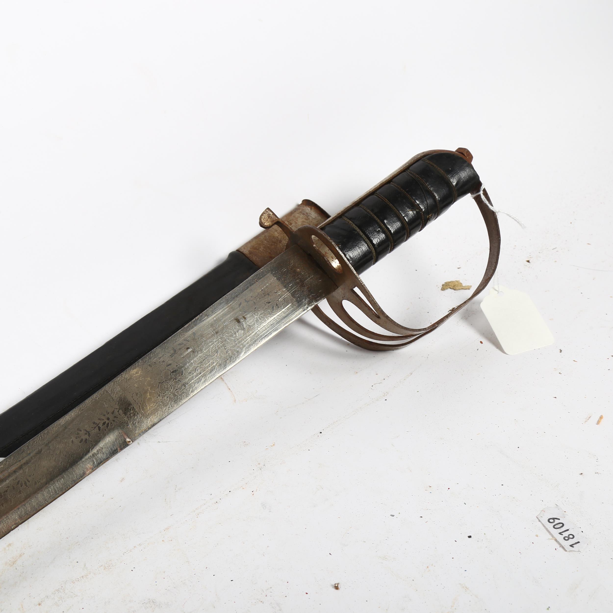 An Indian Officer's sword with engraved blade, L95cm - Image 2 of 2