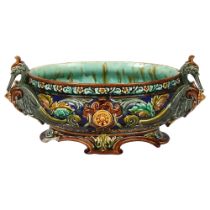 A Victorian Rorstrand Majolica Heron table centre bowl, impressed "Arabia" for the newly established